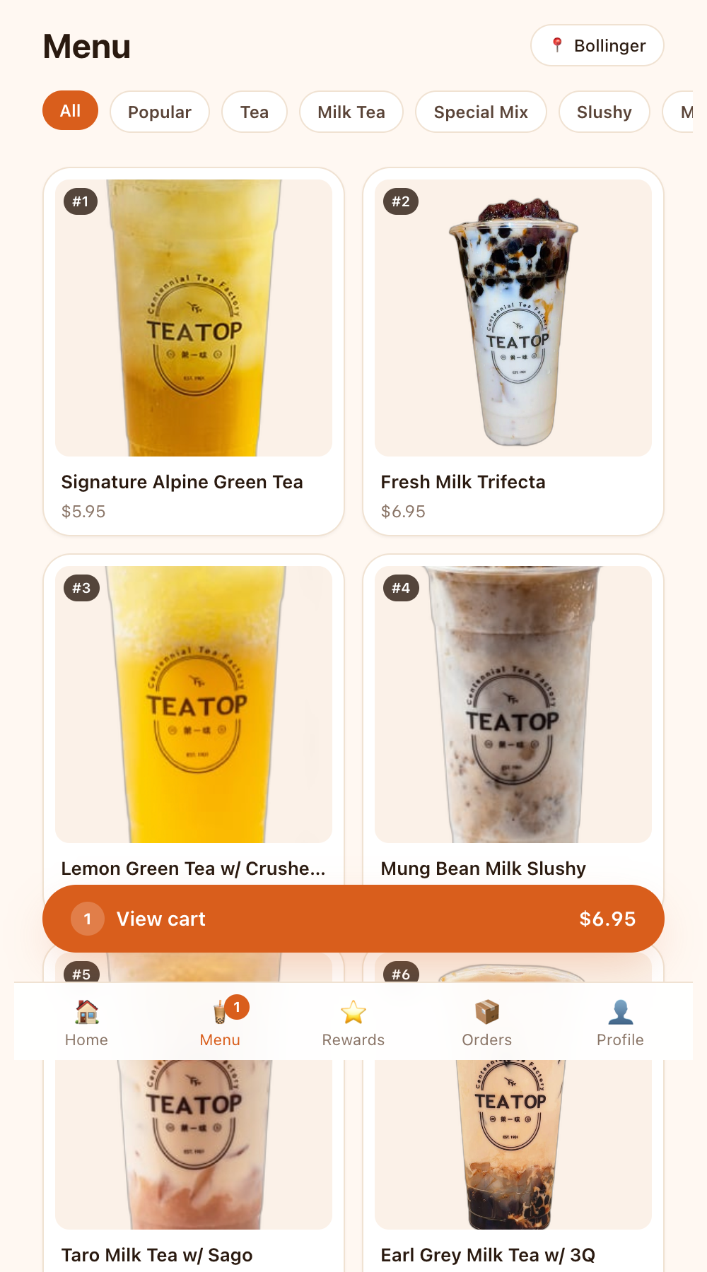 BobaHub web app menu with real drink photos and prices