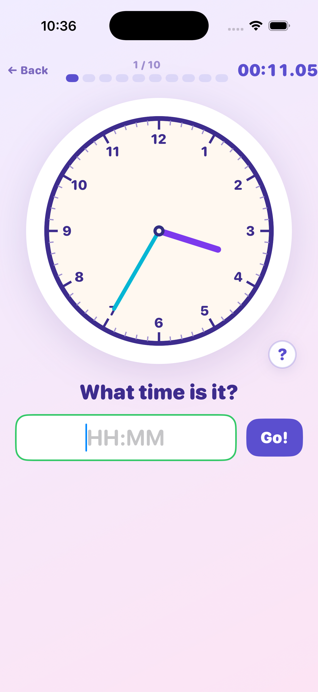 ClockRacer iOS app — read the basic clock