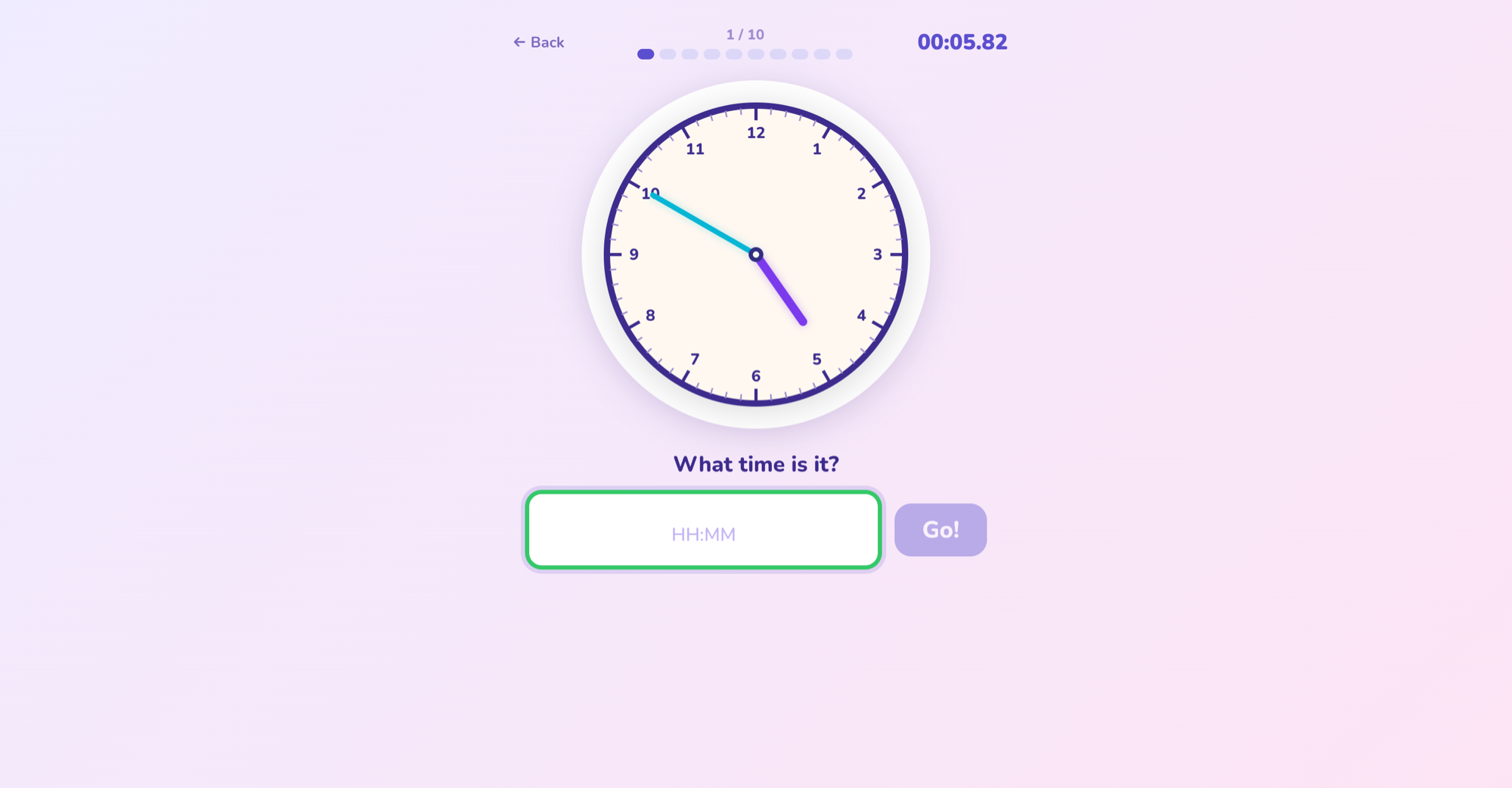 ClockRacer on the web — read the clock and type the time