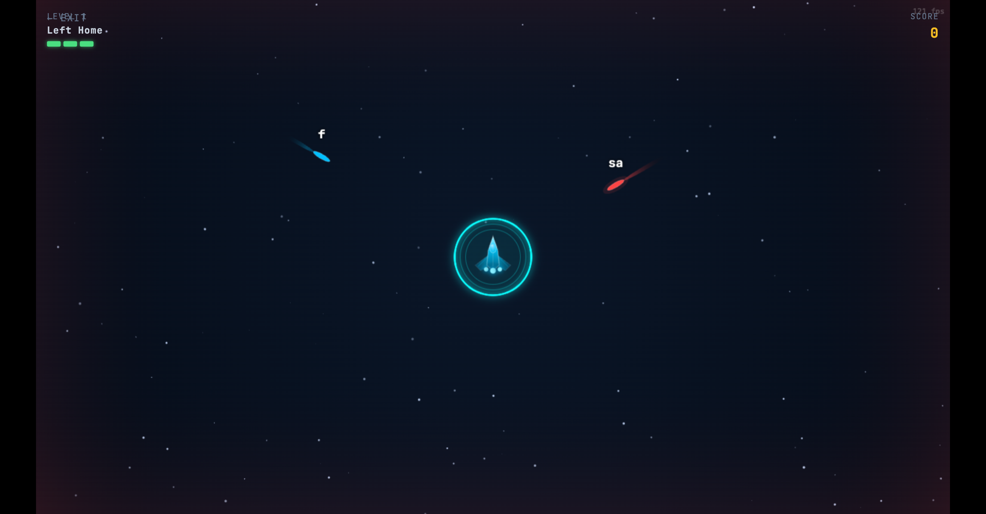 TypingMaster gameplay — type words to destroy incoming missiles