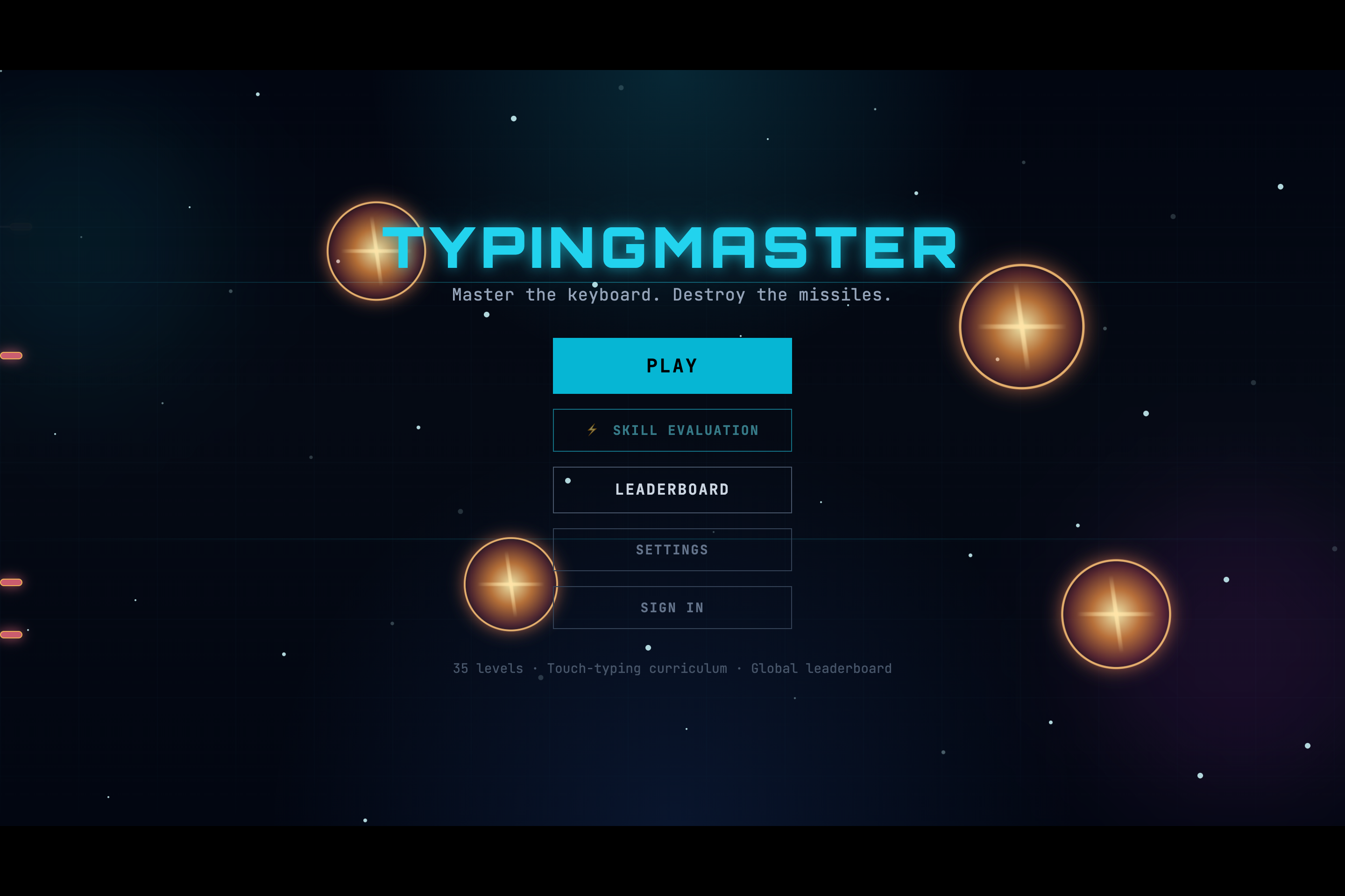 TypingMaster game home screen